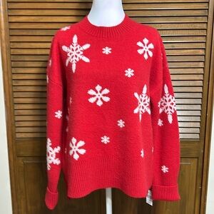 NWT Grace & Karma Red Snowflake Crew Neck Long Sleeve Sweater Size M